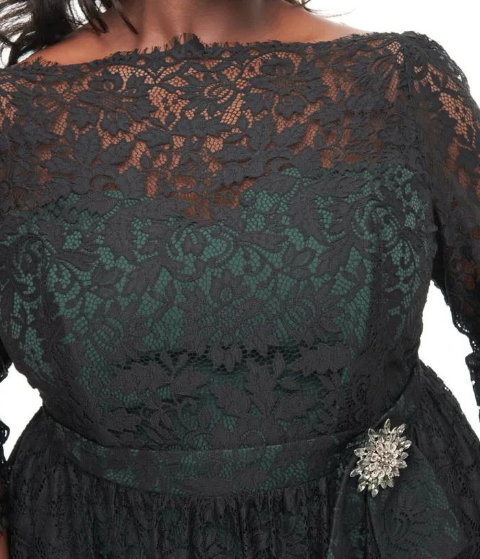 Plus Size 1940s Black Lace Swing Dress DressesPlus Unique Vintage Swing