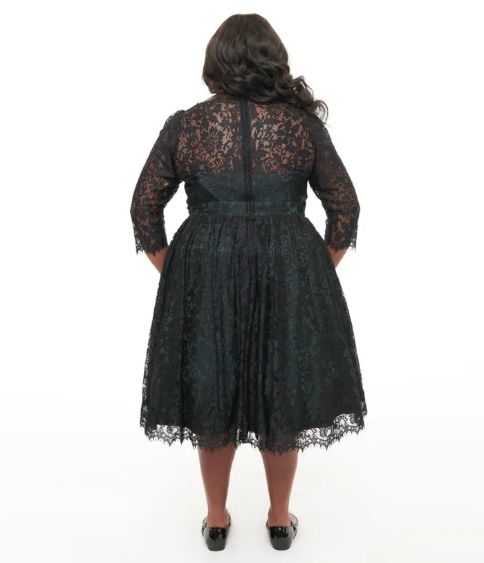 Plus Size 1940s Black Lace Swing Dress DressesPlus Unique Vintage Swing