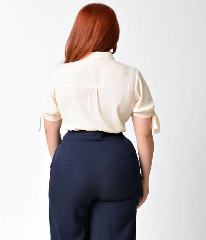 Plus Size 1940s Cream Short Sleeve Colvin Blouse ClothingPlus Unique Vintage Blouses
