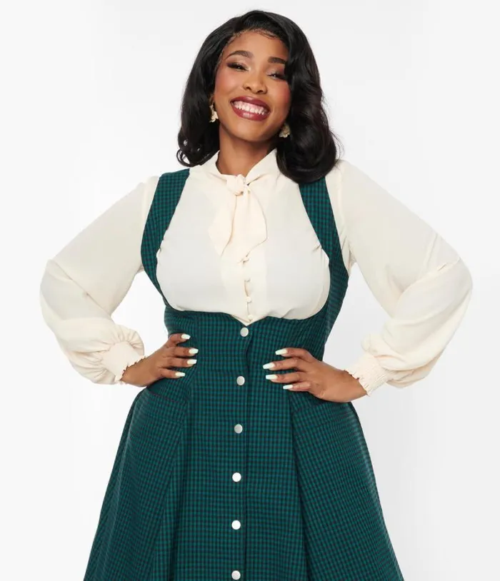 Plus Size 1940s Ivory Neck Tie Blouse ClothingPlus Unique Vintage Blouses