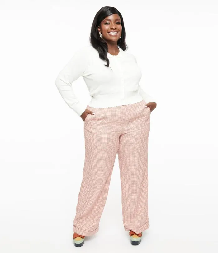 Plus Size 1940s Pink Check Ruby Trousers ClothingPlus Unique Vintage Pants