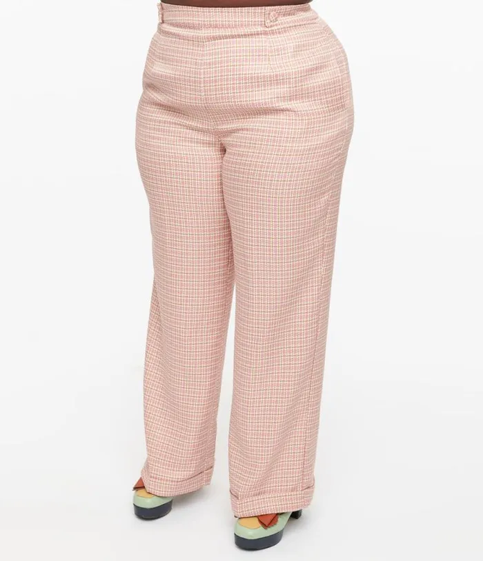 Plus Size 1940s Pink Check Ruby Trousers ClothingPlus Unique Vintage Pants