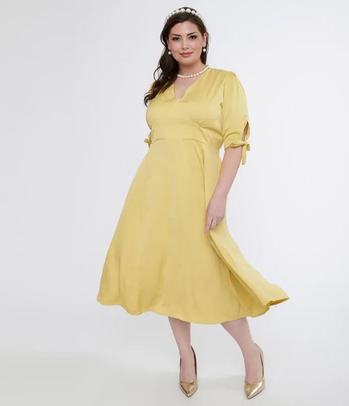 Plus Size 1940s Yellow Bella Swing Dress Dresses Unique Vintage Swing