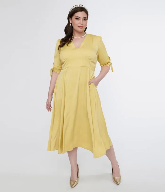 Plus Size 1940s Yellow Bella Swing Dress Dresses Unique Vintage Swing