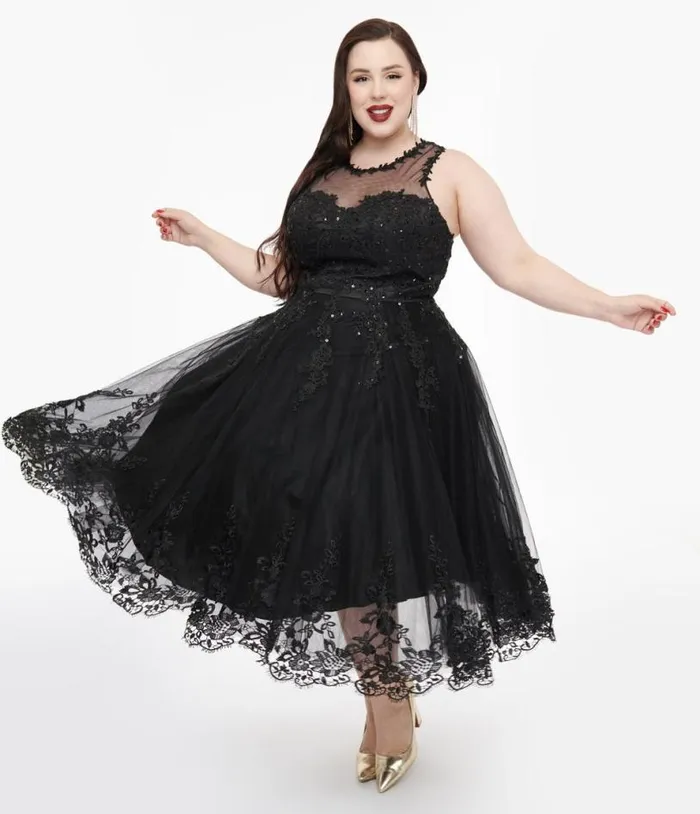 Plus Size 1950s Black Lace and Tulle Riviera Dress DressesPlus Unique Vintage Swing Plus Size 1950s Black Lace and Tulle Riviera Dress DressesPlus Unique Vintage Swing