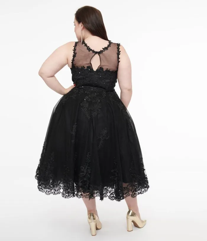Plus Size 1950s Black Lace and Tulle Riviera Dress DressesPlus Unique Vintage Swing