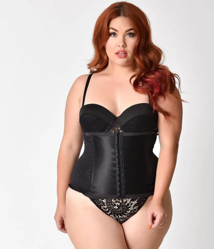 Plus Size 1950s Black Stretch Power Mesh Waist Cincher Accessories Unique Vintage Lingerie and Shapewear