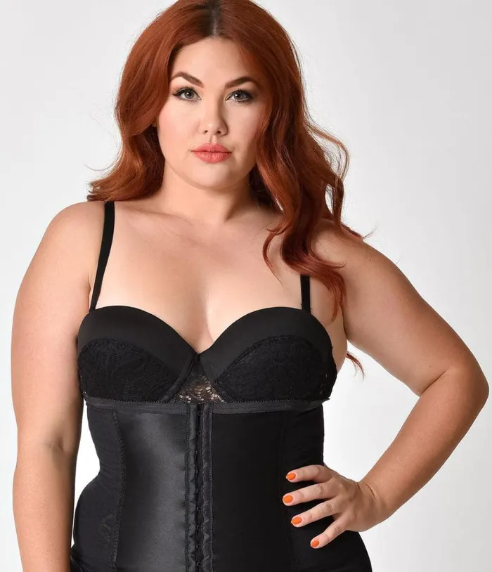 Plus Size 1950s Black Stretch Power Mesh Waist Cincher Accessories Unique Vintage Lingerie and Shapewear