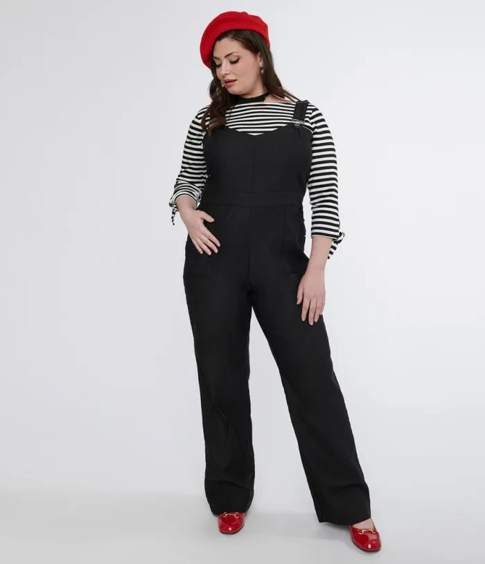 Plus Size 1950s Black Wide Leg Overalls ClothingPlus Unique Vintage Pants
