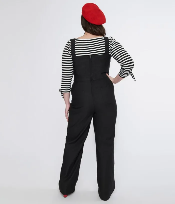 Plus Size 1950s Black Wide Leg Overalls ClothingPlus Unique Vintage Pants