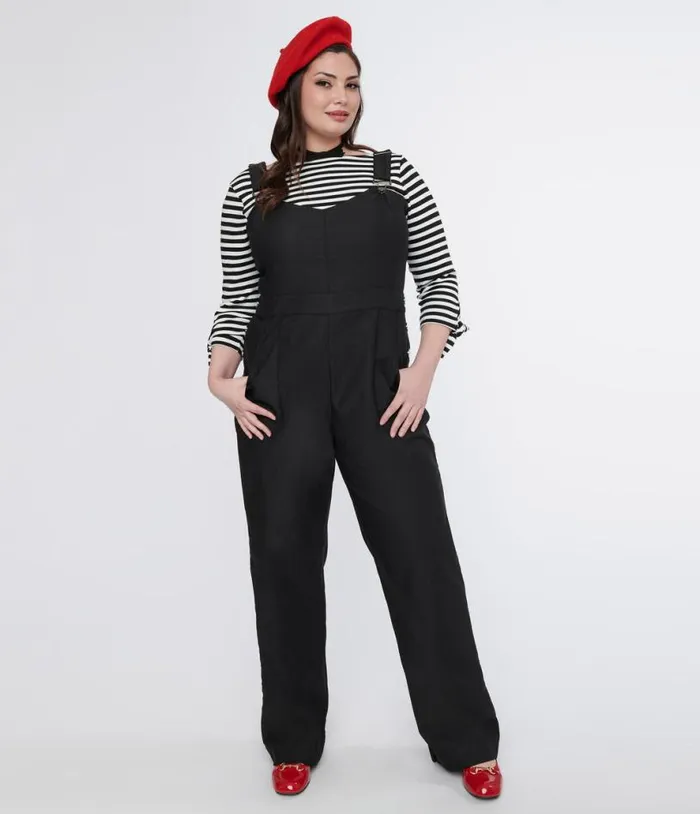 Plus Size 1950s Black Wide Leg Overalls ClothingPlus Unique Vintage Pants
