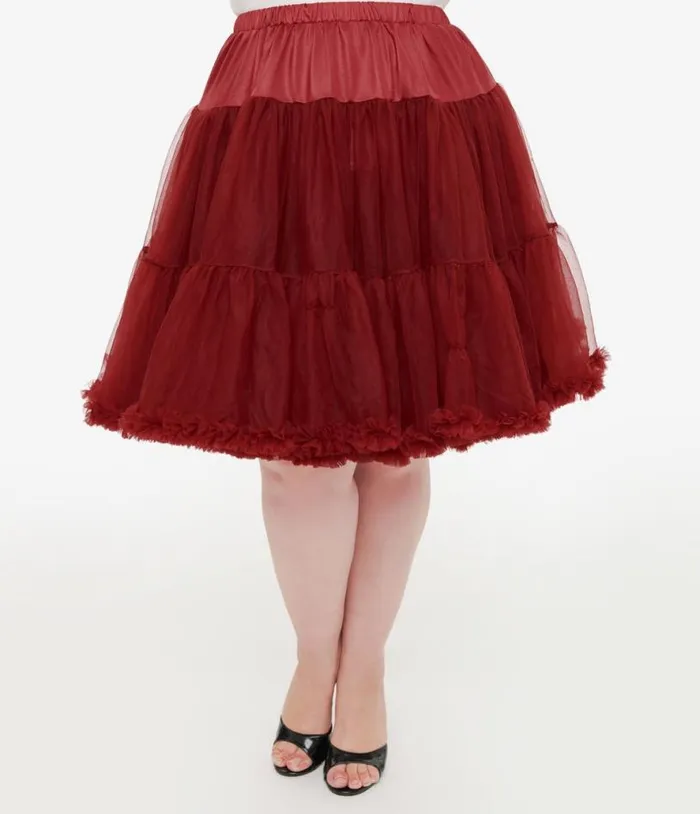 Plus Size 1950s Burgundy Retro Style Ruffled Petticoat Crinoline Accessories Unique Vintage Petticoats