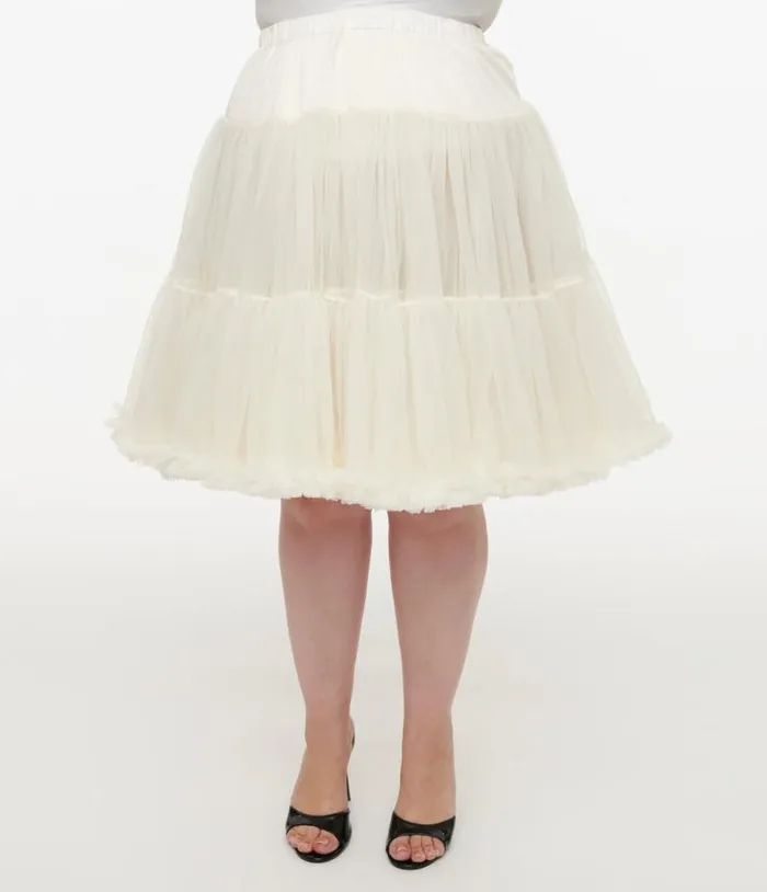 Plus Size 1950s Ivory Retro Style Ruffled Petticoat Crinoline Accessories Unique Vintage Petticoats