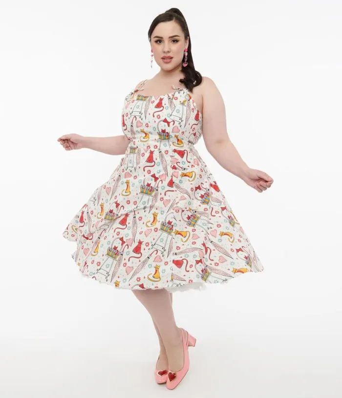 Plus Size 1950s Red and Yellow Cat Print Cotton Bobbie Swing Dress Dresses Unique Vintage Pocket Dresses Plus Size 1950s Red and Yellow Cat Print Cotton Bobbie Swing Dress Dresses Unique Vintage Pocket Dresses