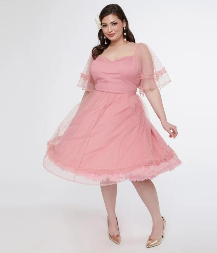 Plus Size 1950s Rose Ruffle Sweetheart Swing Dress DressesPlus Unique Vintage Swing Plus Size 1950s Rose Ruffle Sweetheart Swing Dress DressesPlus Unique Vintage Swing