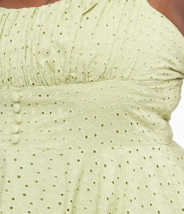 Plus Size 1950s Sage Green Eyelet Cotton Valerie Dress DressesPlus Unique Vintage Swing