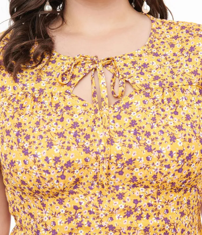 Plus Size 1950s Yellow and Purple Floral Capelet Swing Dress DressesPlus Unique Vintage Swing
