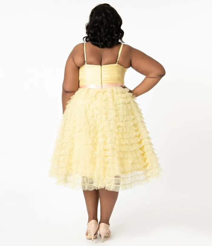 Plus Size 1950s Yellow Tulle Cupcake Swing Dress DressesPlus Unique Vintage Swing