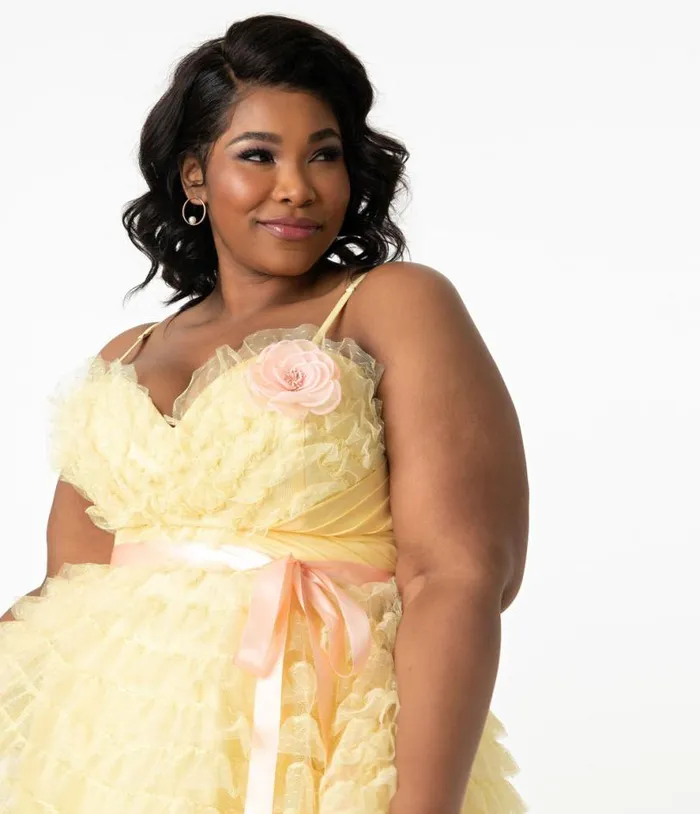 Plus Size 1950s Yellow Tulle Cupcake Swing Dress DressesPlus Unique Vintage Swing