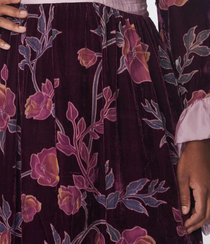 Plus Size 1960s Purple Floral Burnout Velvet Maxi Dress DressesPlus Unique Vintage Midi and Maxi