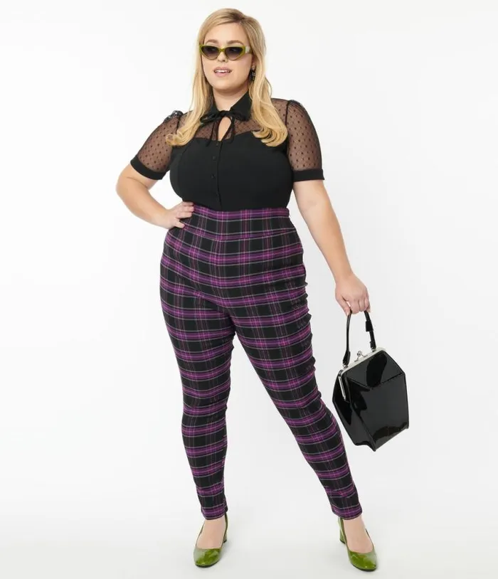 Plus Size 1970s Purple and Black Plaid Rizzo Cigarette Pants ClothingHalloweenPlus Unique Vintage Bottoms Plus Size 1970s Purple and Black Plaid Rizzo Cigarette Pants ClothingHalloweenPlus Unique Vintage Bottoms