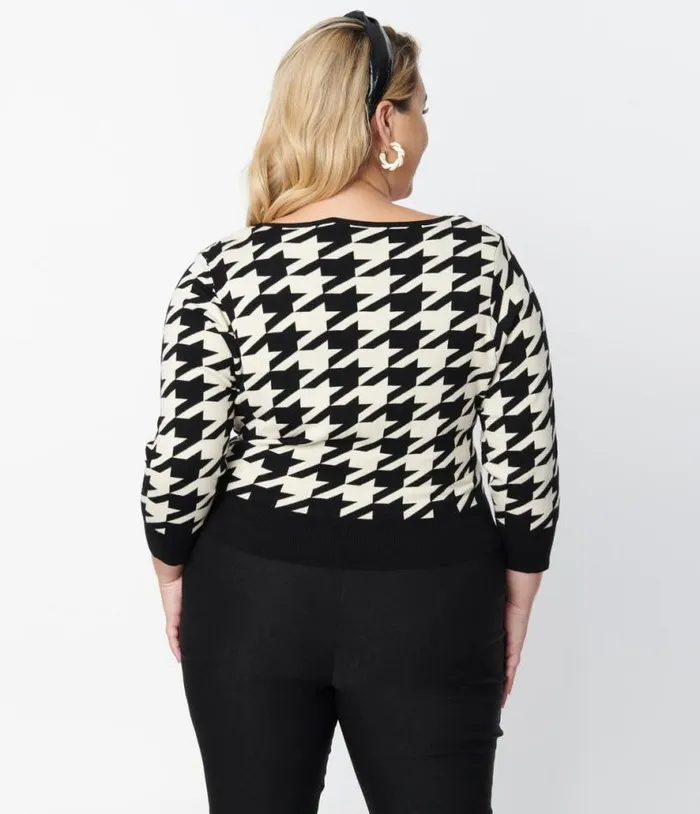 Plus Size Black and Ivory Houndstooth Dandy Cardigan ClothingPlus Unique Vintage Sweaters and Cardigans