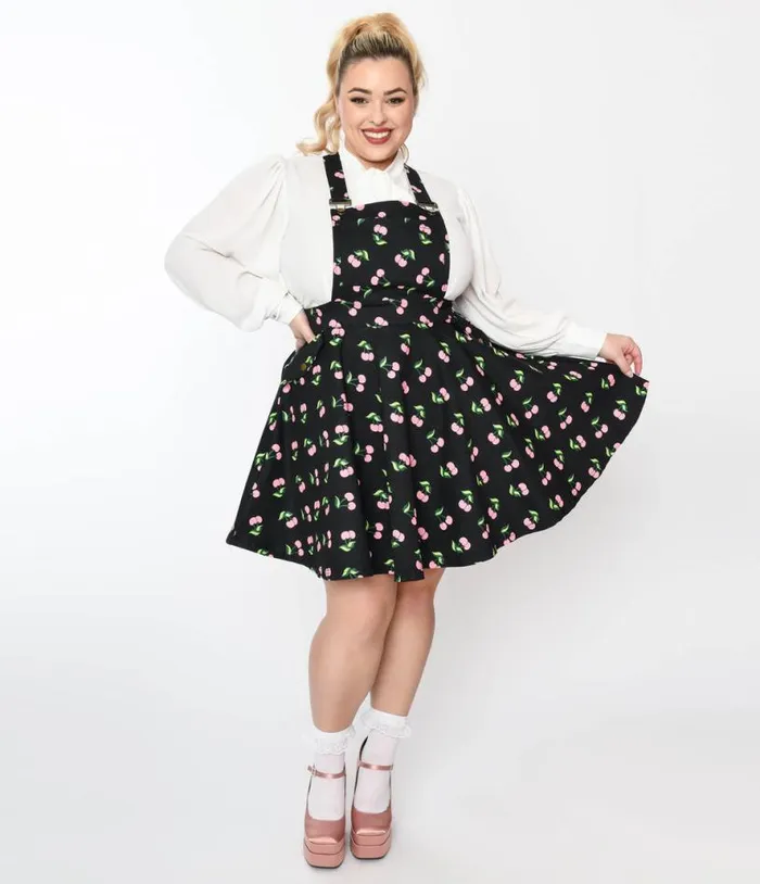 Plus Size Black and Pink Cherries Brionne Pinafore Skirt DressesClothingPlus Unique Vintage Skirts Plus Size Black and Pink Cherries Brionne Pinafore Skirt DressesClothingPlus Unique Vintage Skirts