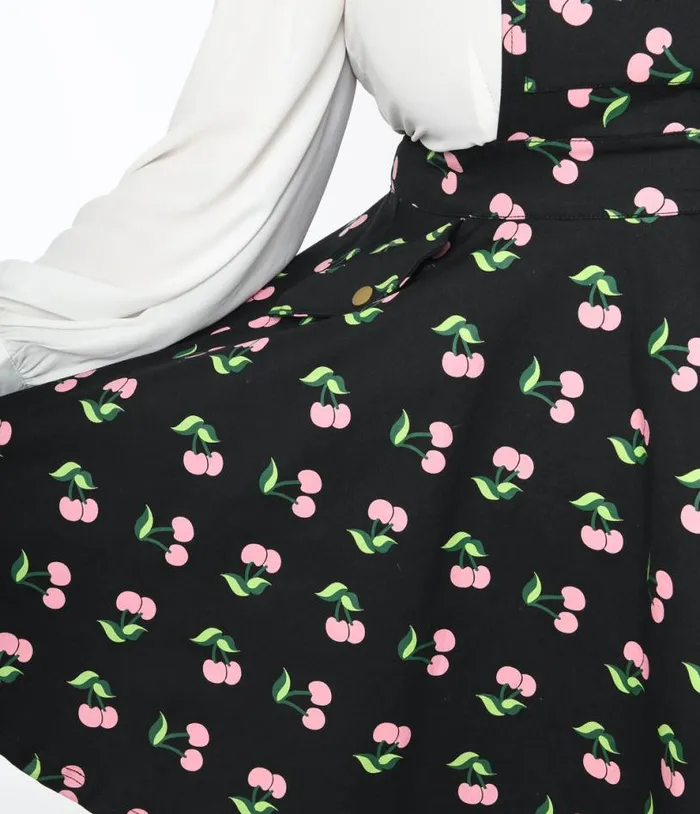 Plus Size Black and Pink Cherries Brionne Pinafore Skirt DressesClothingPlus Unique Vintage Skirts