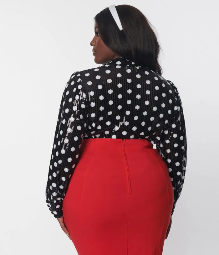 Plus Size Black and White Sequin Dot Lena Blouse ClothingPlus Unique Vintage Blouses