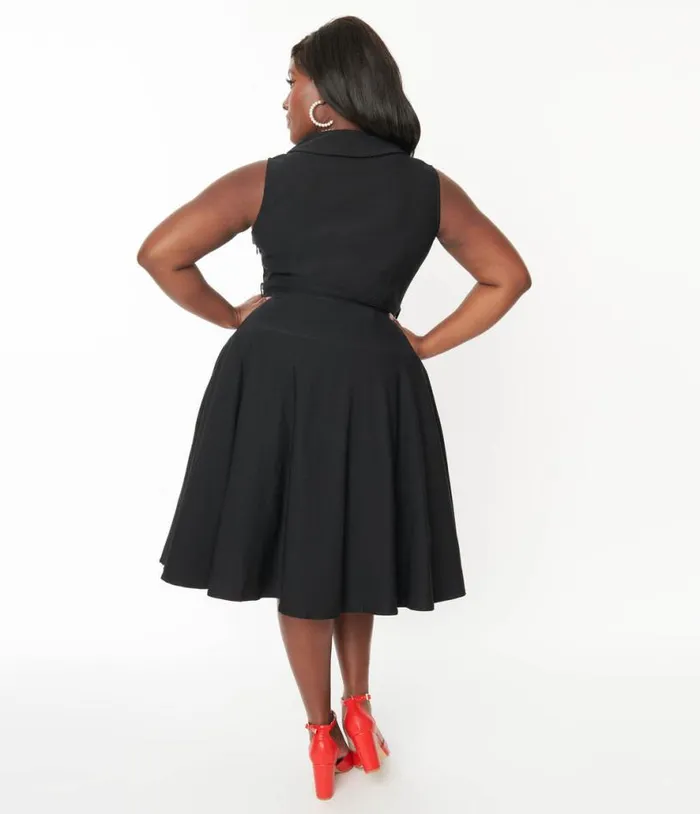 Plus Size Black Collared Jani Swing Dress DressesPlus Unique Vintage Pocket Dresses