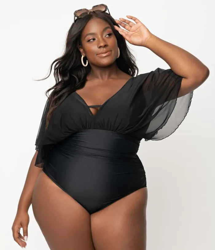 Plus Size Black Mesh Sleeved Torrey Swimsuit Plus Unique Vintage One Piece Swim Plus Size Black Mesh Sleeved Torrey Swimsuit Plus Unique Vintage One Piece Swim