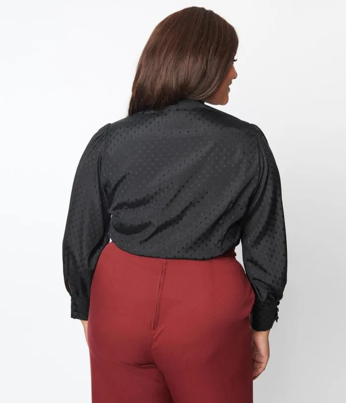 Plus Size Black Satin Polka Dot Gwen Blouse ClothingPlus Unique Vintage Blouses