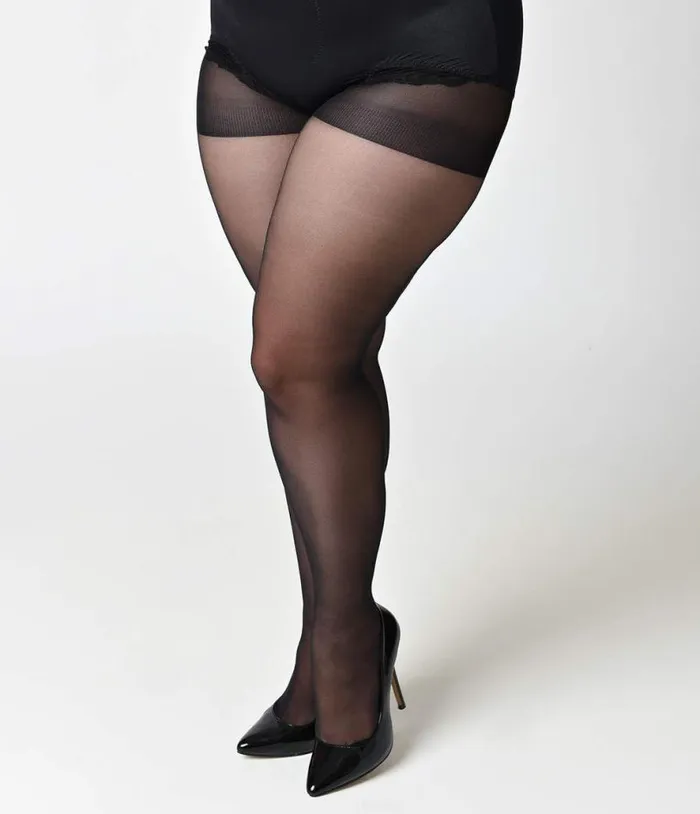 Plus Size Black Sheer Backseam Pantyhose Accessories Unique Vintage Stockings and Tights