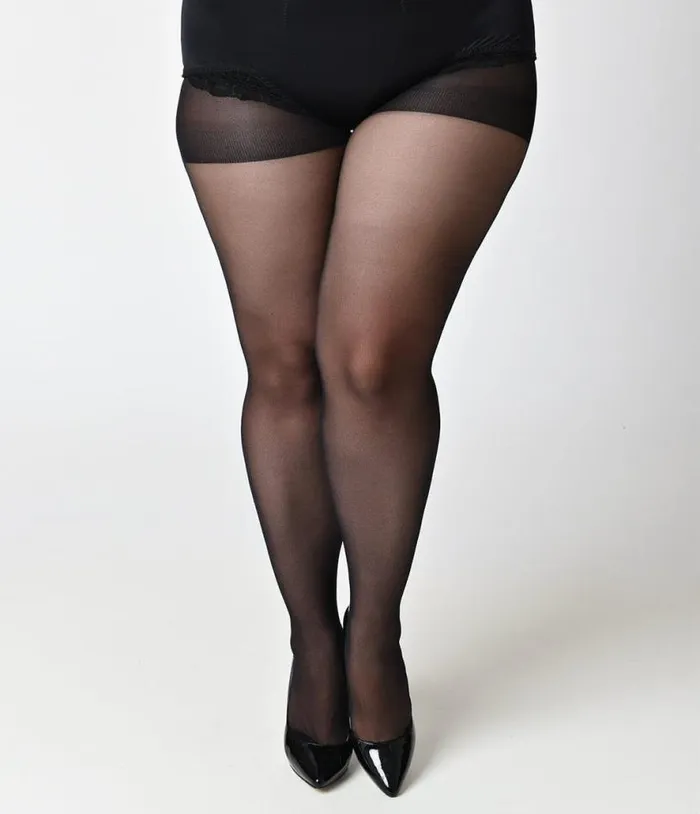 Plus Size Black Sheer Backseam Pantyhose Accessories Unique Vintage Stockings and Tights