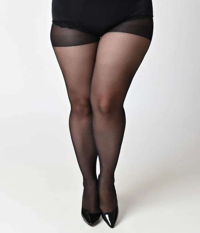 Plus Size Black Sheer Backseam Pantyhose Accessories Unique Vintage Stockings and Tights