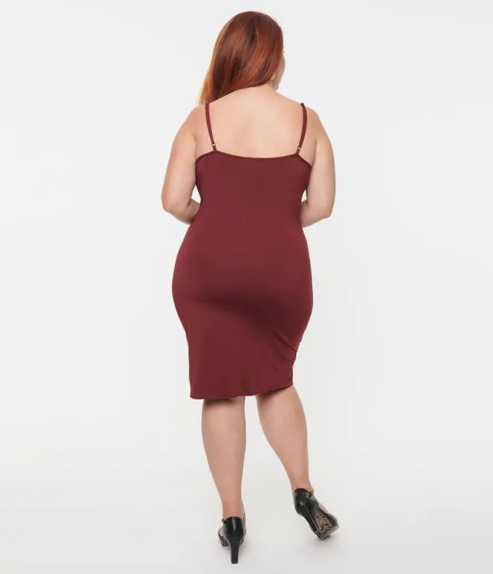 Plus Size Burgundy Long Slip Accessories Unique Vintage Lingerie and Shapewear