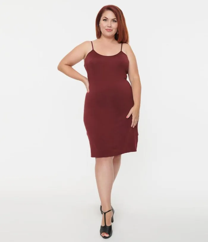 Plus Size Burgundy Long Slip Accessories Unique Vintage Lingerie and Shapewear