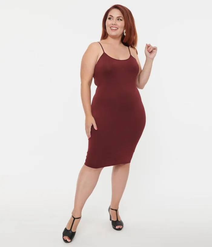 Plus Size Burgundy Long Slip Accessories Unique Vintage Lingerie and Shapewear