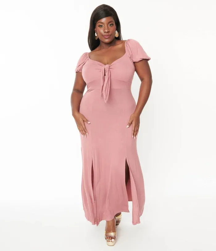 Plus Size Dusty Pink Off She Shoulder Maxi Dress DressesPlus Unique Vintage Midi and Maxi