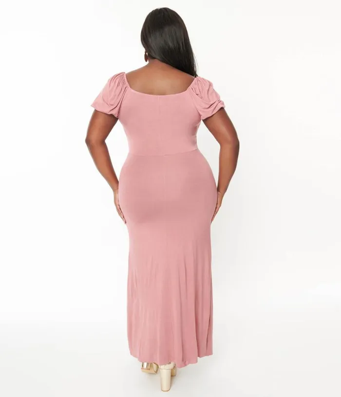 Plus Size Dusty Pink Off She Shoulder Maxi Dress DressesPlus Unique Vintage Midi and Maxi
