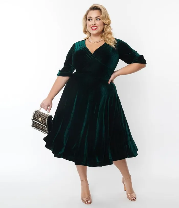 Plus Size Emerald Green Velvet Delores Swing Dress DressesPlus Unique Vintage Swing Plus Size Emerald Green Velvet Delores Swing Dress DressesPlus Unique Vintage Swing