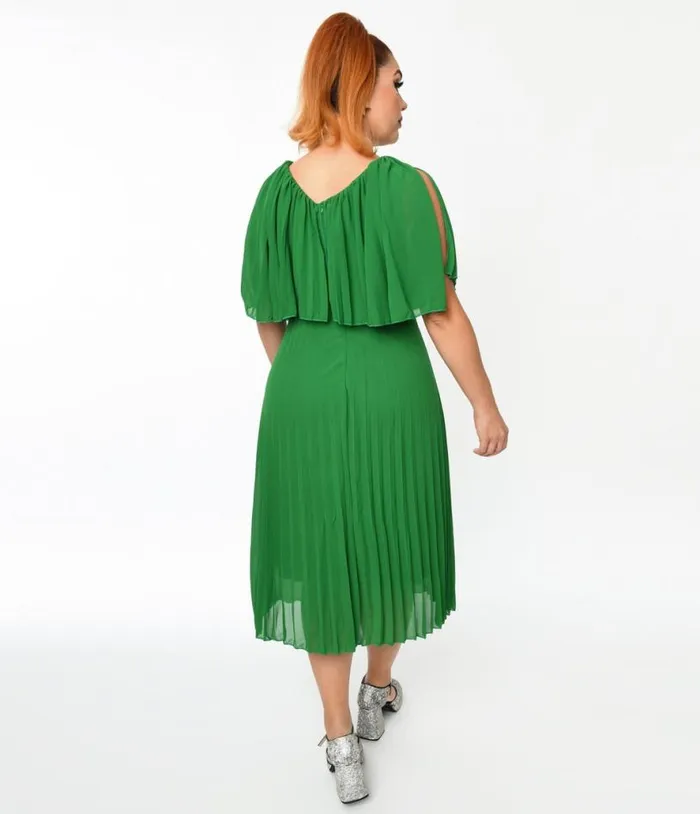 Plus Size Green Pleated Midi Dress Dresses Unique Vintage Midi