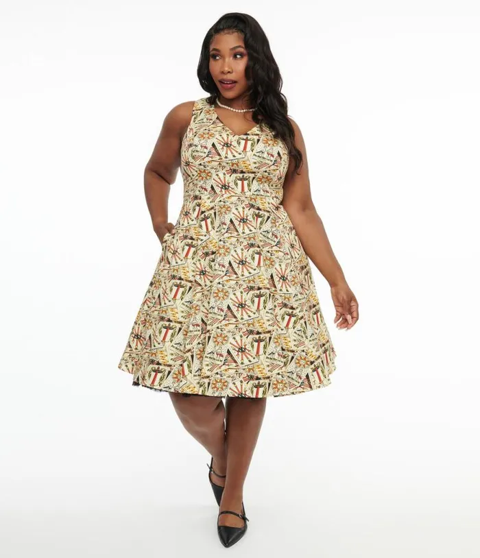 Plus Size Ivory and Tarot Card Print Cotton Swing Dress DressesHalloweenPlus Unique Vintage Pocket Dresses Plus Size Ivory and Tarot Card Print Cotton Swing Dress DressesHalloweenPlus Unique Vintage Pocket Dresses