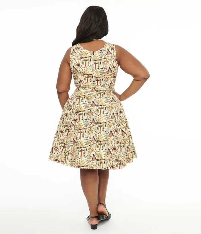 Plus Size Ivory and Tarot Card Print Cotton Swing Dress DressesHalloweenPlus Unique Vintage Pocket Dresses