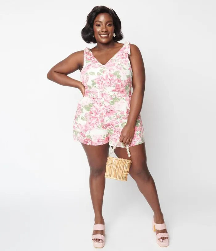 Plus Size Ivory Floral Truth Be Told Romper Clothing Unique Vintage Rompers and Jumpsuits Plus Size Ivory Floral Truth Be Told Romper Clothing Unique Vintage Rompers and Jumpsuits