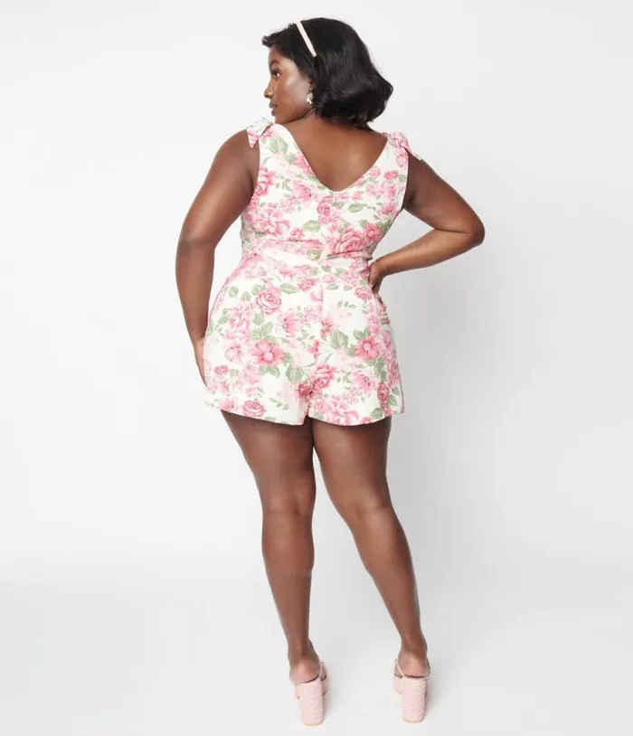 Plus Size Ivory Floral Truth Be Told Romper Clothing Unique Vintage Rompers and Jumpsuits