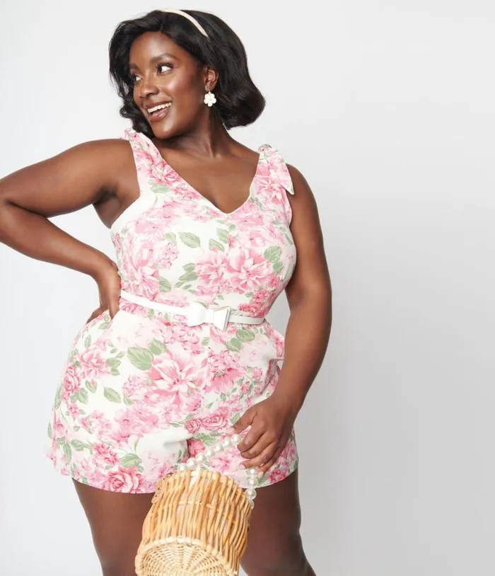 Plus Size Ivory Floral Truth Be Told Romper Clothing Unique Vintage Rompers and Jumpsuits