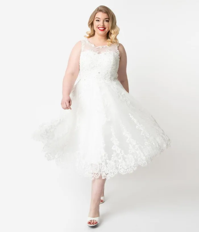 Plus Size Ivory Lace and Tulle Riviera Bridal Dress DressesPlus Unique Vintage Swing