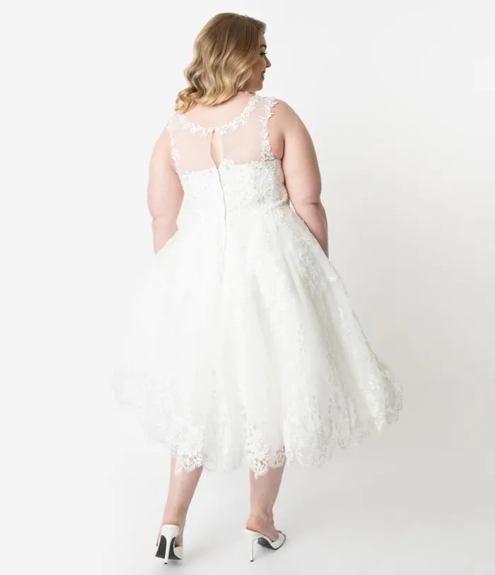 Plus Size Ivory Lace and Tulle Riviera Bridal Dress DressesPlus Unique Vintage Swing