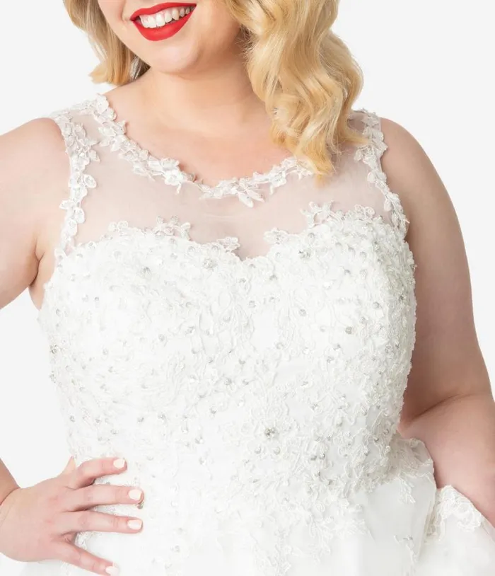 Plus Size Ivory Lace and Tulle Riviera Bridal Dress DressesPlus Unique Vintage Swing